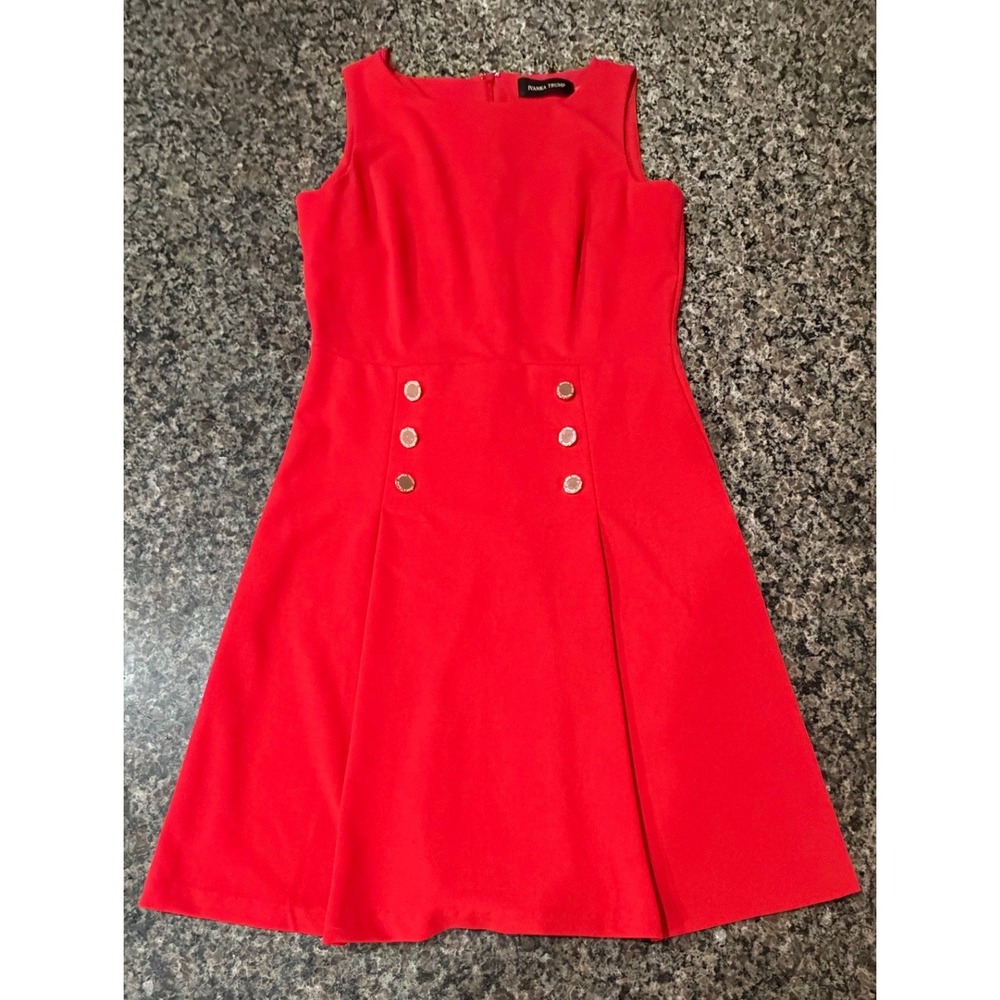 Ivanka Trump Red Sleeveless Gold Button Fit and Flare Dress Size 6